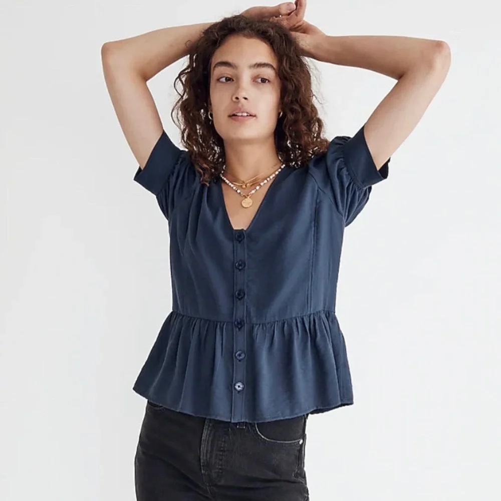Madewell Drapeweave Puff-Sleeve Peplum‎ Top